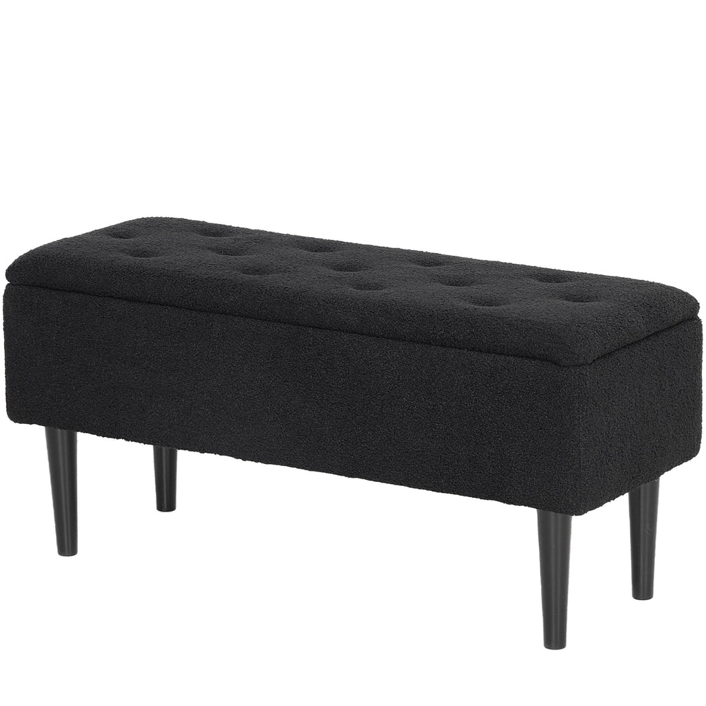 Modern Storage Bench, Ottoman with Storage and Lamb's Wool Upholstery for Living Room, Bedroom, Grey