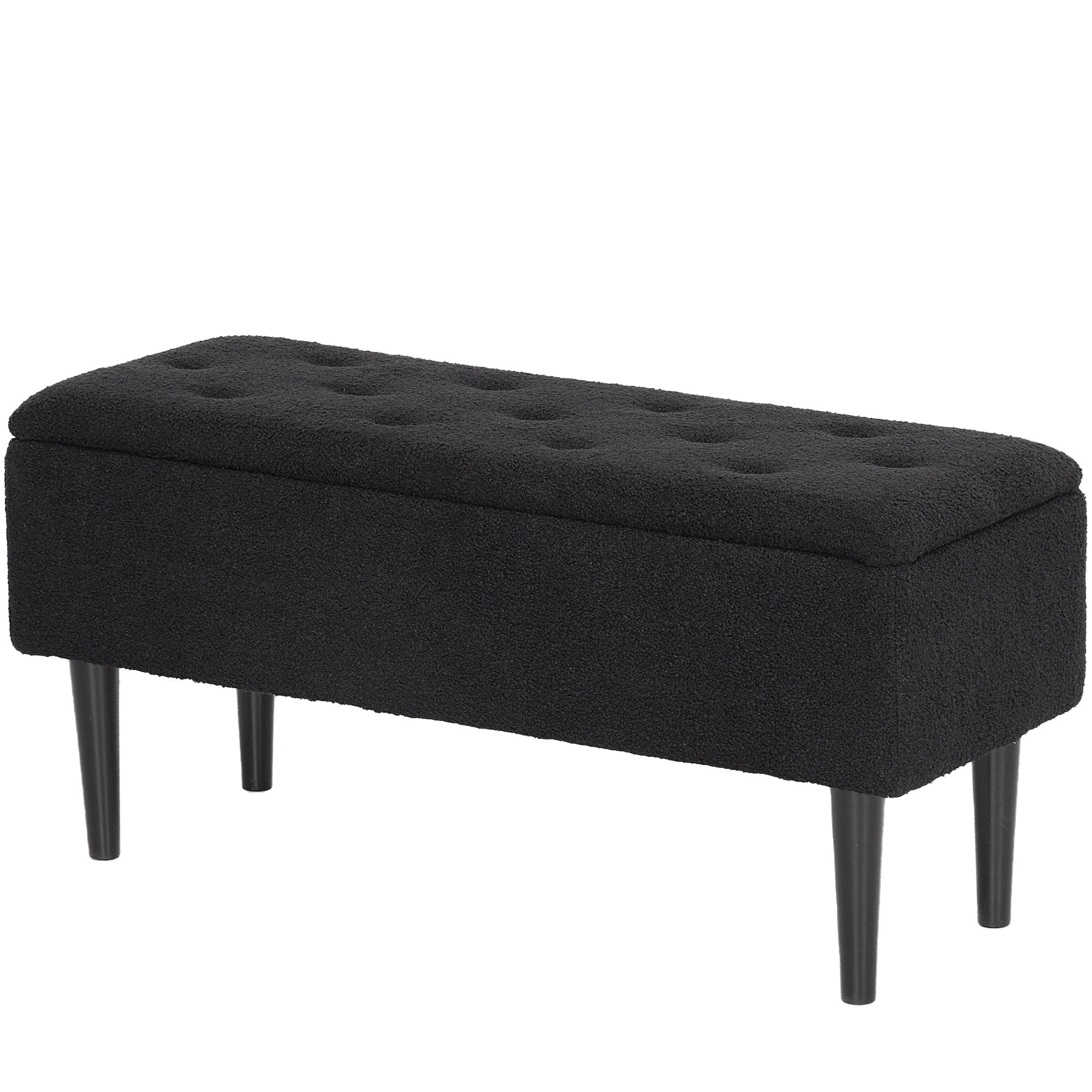 Modern Storage Bench, Ottoman with Storage and Lamb's Wool Upholstery for Living Room, Bedroom, Grey
