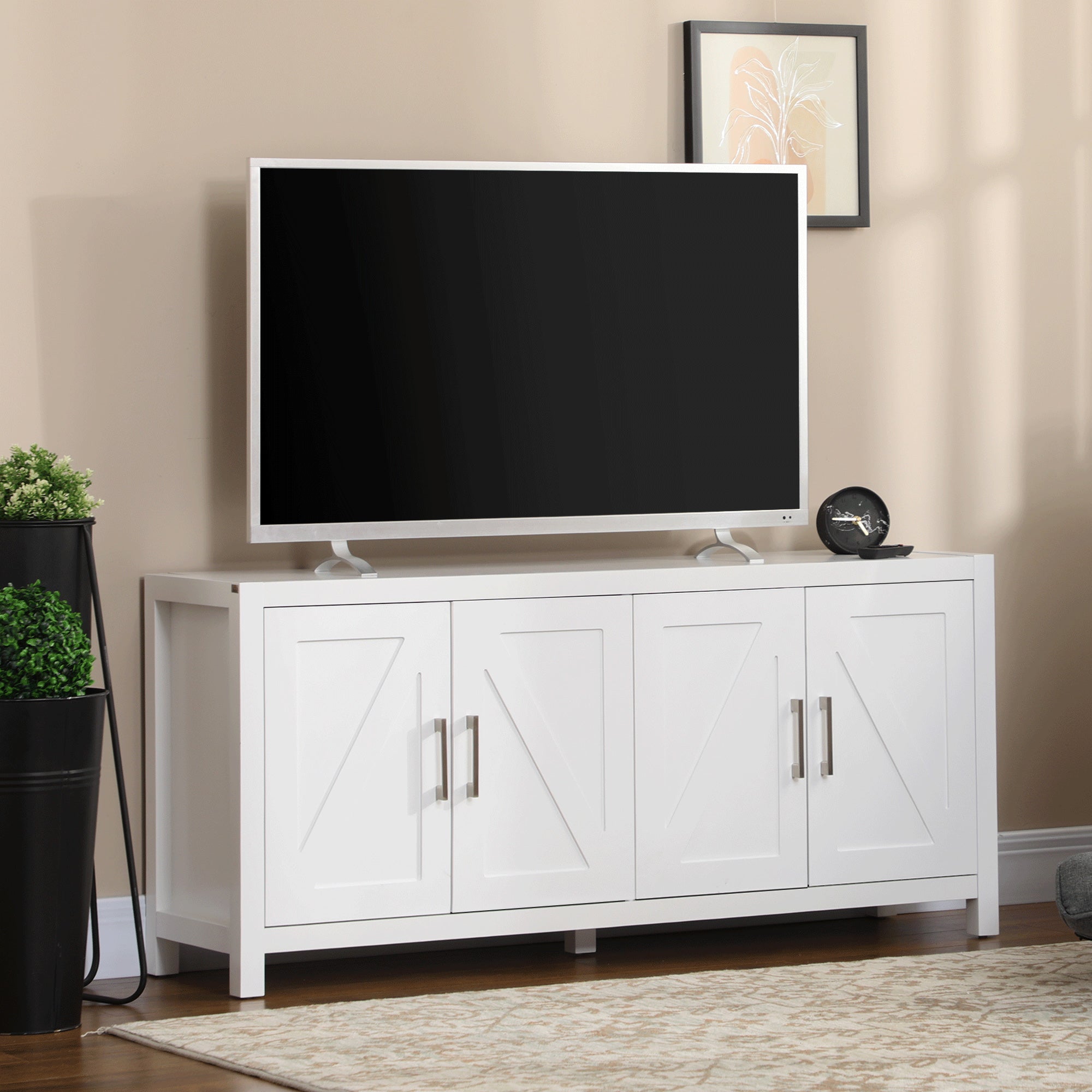 Sideboard Cabinet Buffets Table with Barn Style Doors TV Cabinet Stand for TVs up to 65" with 4 Cable Holes White