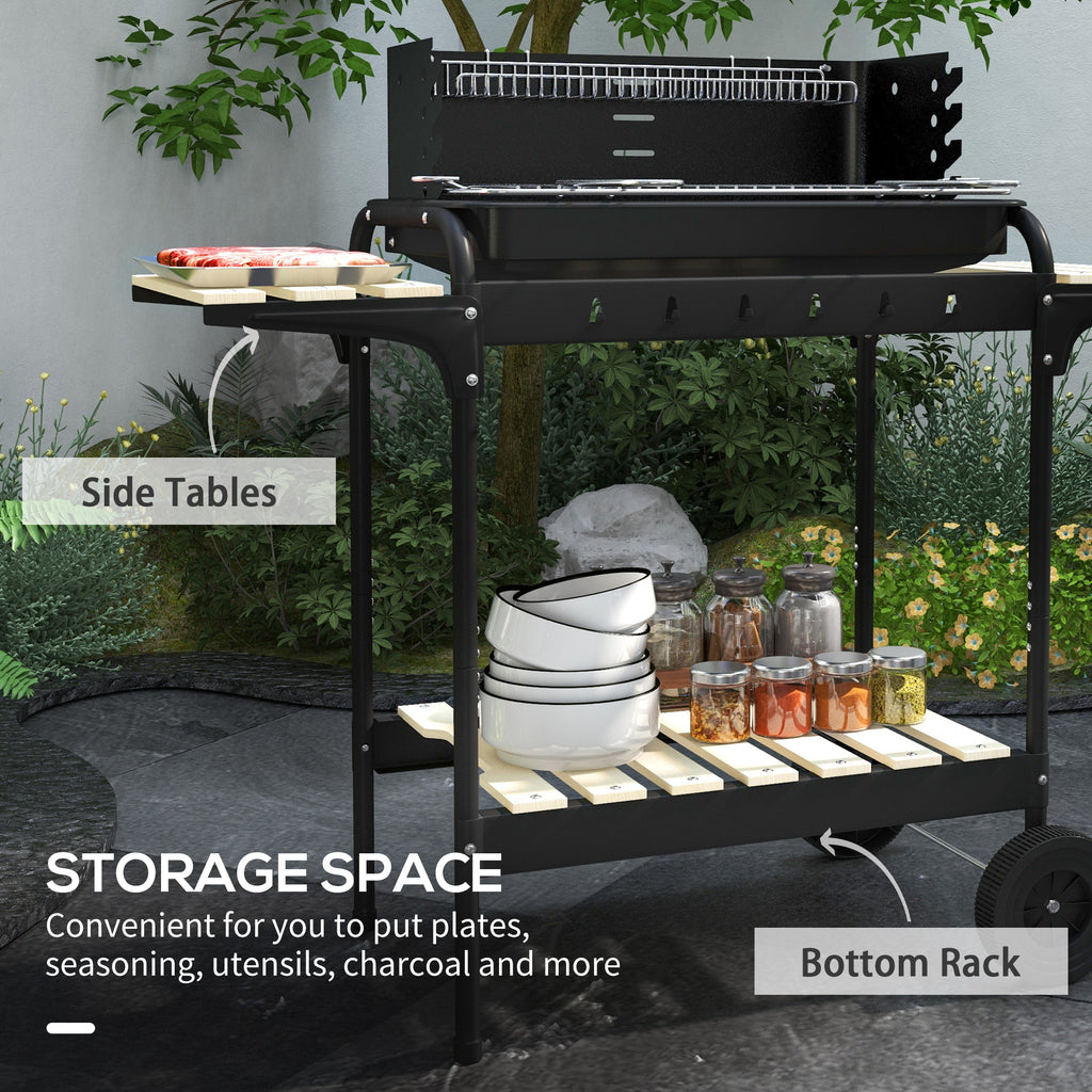 Charcoal Barbecue Grill with Adjustable Grill Height, Portable BBQ Trolley with Ash Catcher and Wheels, Red