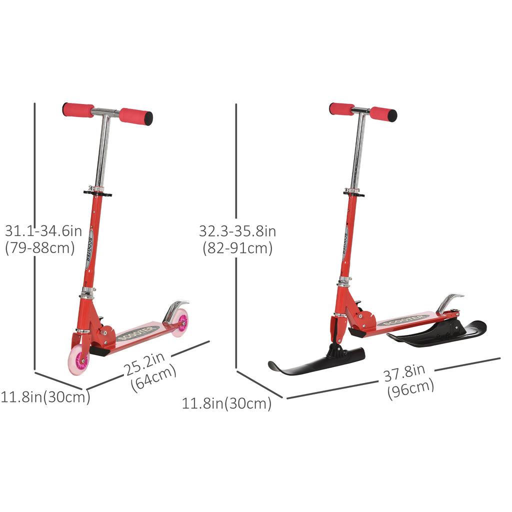 Qaba Snow Scooter, 2 in 1 Design Adjustable Height Scooter Snow Sled for Kids Aged Over 7 Years Old, Foldable Kids Sled Ski Scooter with Wheels Blades, Green