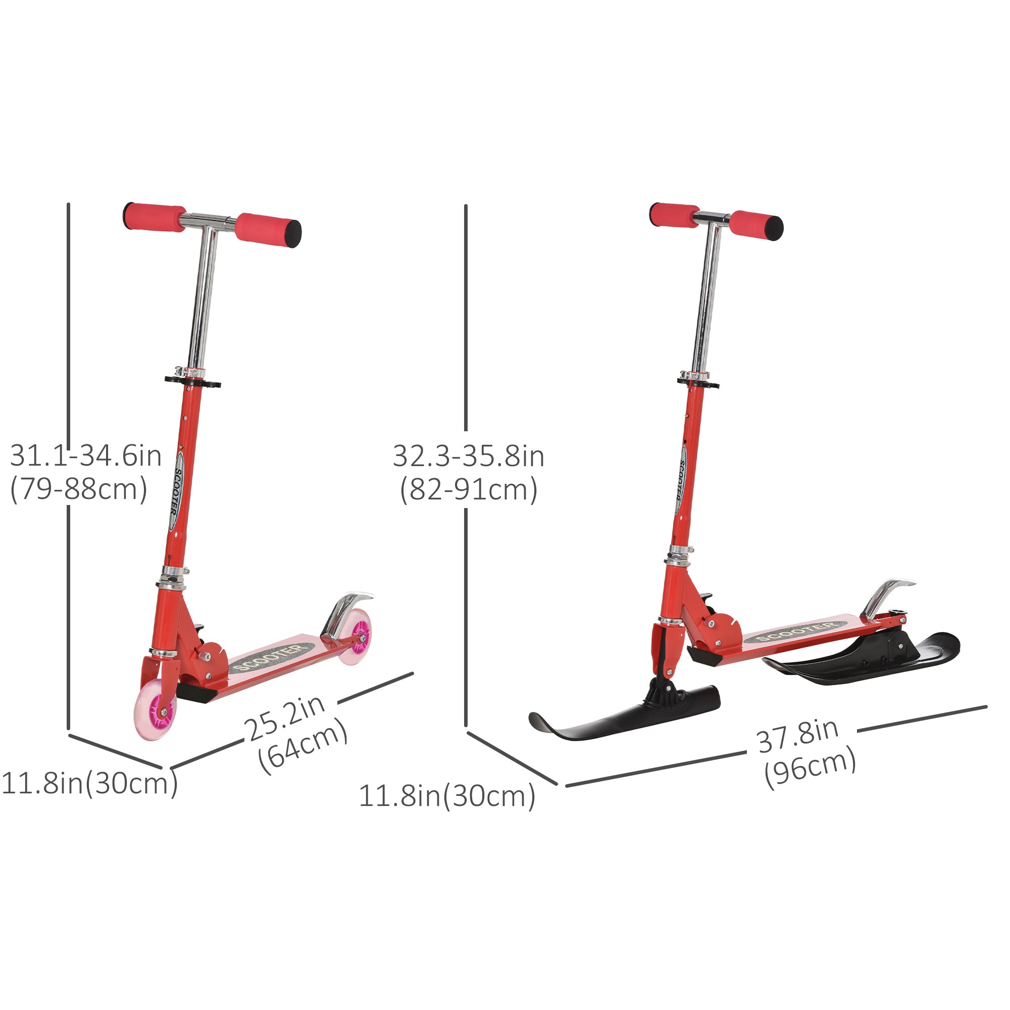 Qaba Snow Scooter, 2 in 1 Design Adjustable Height Scooter Snow Sled for Kids Aged Over 7 Years Old, Foldable Kids Sled Ski Scooter with Wheels Blades, Green