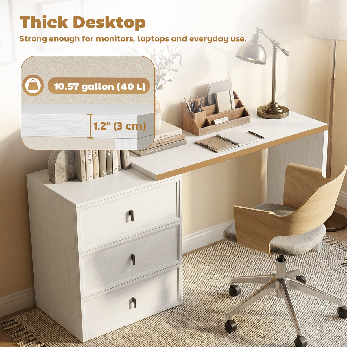 L Shaped Computer Desk Home Office Desk with 6 Drawers Black Wood Grain