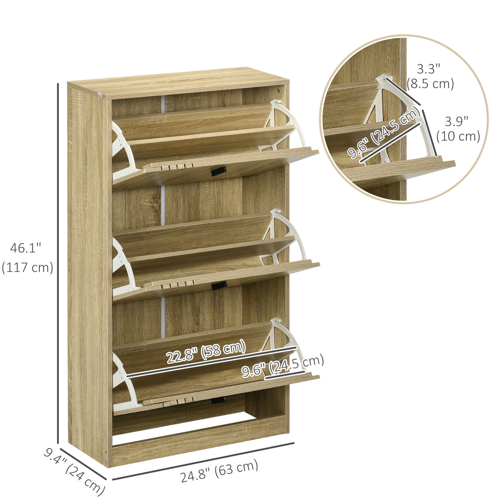 Shoe Storage Cabinet Organizer for 12 Pairs of Shoes with 2 Flip Drawers and Adjustable Shelves, Walnut