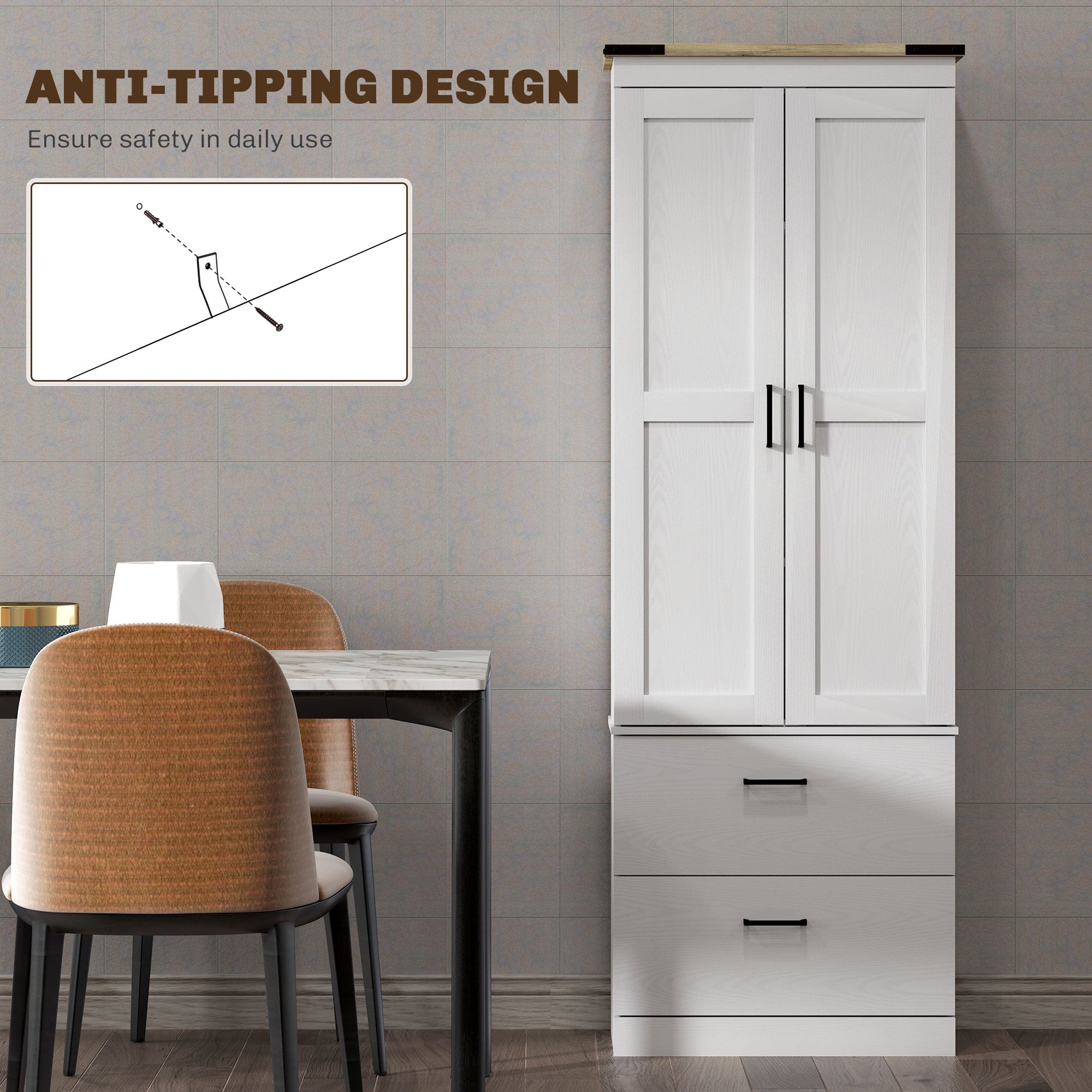 67" Tall Kitchen Pantry Storage Cabinet, Kitchen Pantry Cabinet with Doors, Drawers and Adjustable Shelves, Cream White
