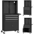 Rolling Tool Cabinet with Pegboard, Lockable Tool Chest, Mobile Tool Storage Organizer for Garage and Workshop, Black