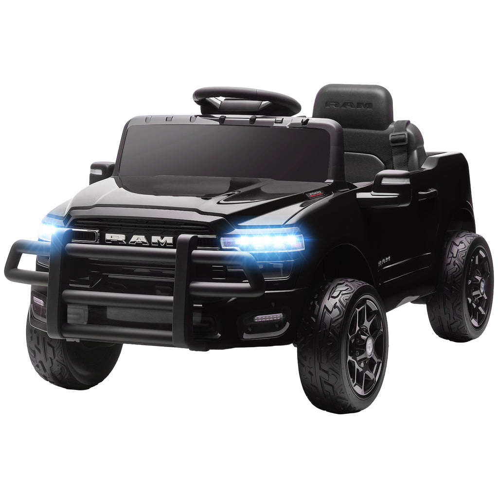 Qaba 12V መኪና ንምዝዋር፣ ፍቓድ ዘለዎ Dodge RAM 3500 ኤሌክትሮኒካዊት ማኪና ምስ ሪሞት መቆጻጸሪ፣ ንዕድመ 3-5 ዓመት ዝኸውን ሰስፐንሽን፣ ጸሊም
