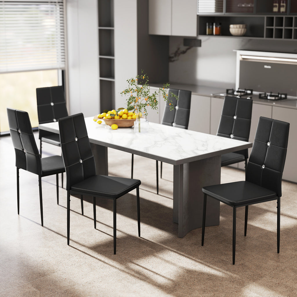 Set of 6 Button Tufted Back Side Chairs with Upholstered Seat, Steel Legs for Living Room, Kitchen, Bedroom, Black