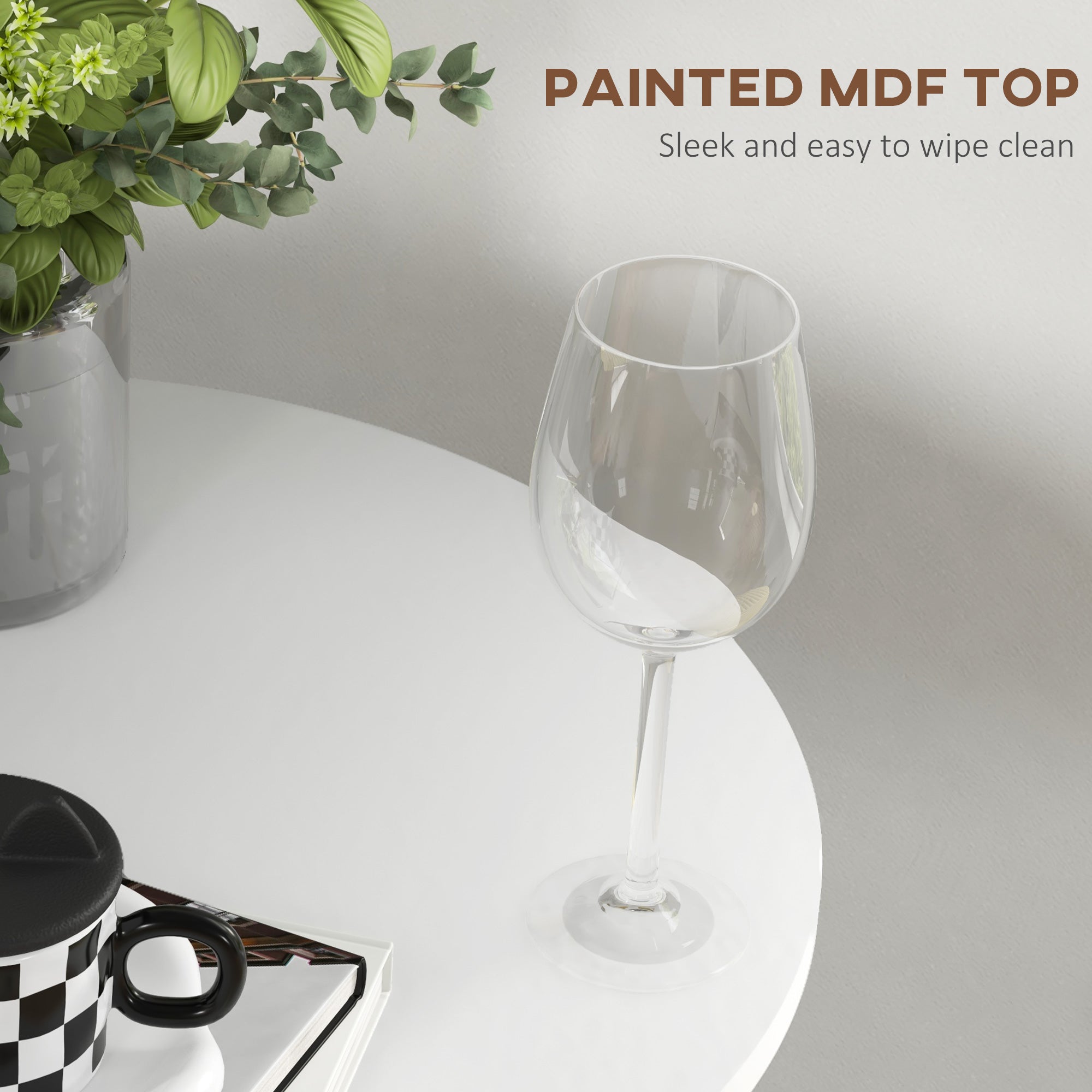 High Top Bar Table, Modern Round Dining Table with Painted Top and Steel Base, Bistro Table for 2 People, Black