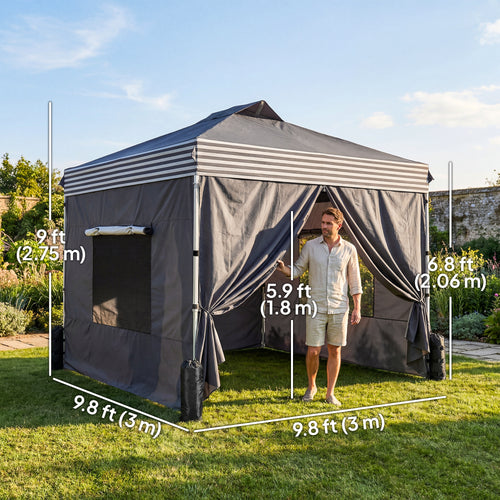 10 x 10 ft Pop Up Canopy Tent with 4 Sidewalls, UPF 50+ 1-Button Push Outdoor Instant Canopy with Wheeled Bag, Dark Grey