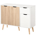 35" Sideboard Storage Cabinet with Drawer, White and Nature Wood