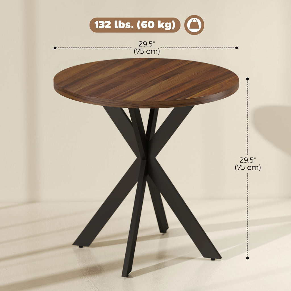 29" Dining Table, Contemporary Round Kitchen Table with Steel Legs, Brown