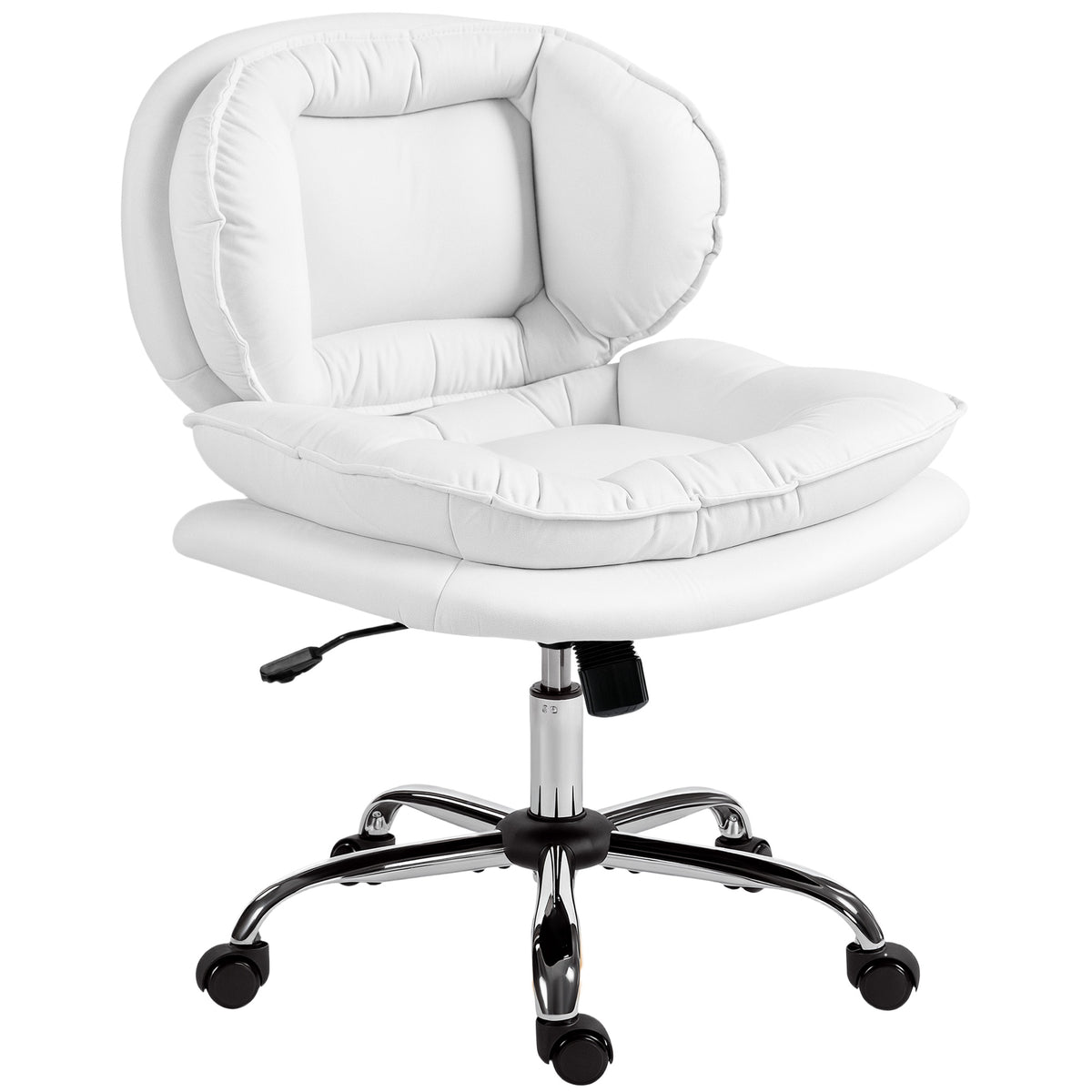 Criss Cross Chair, Swivel Wide Office Chair with Leathaire Upholstery, Tilting, No Arm, White