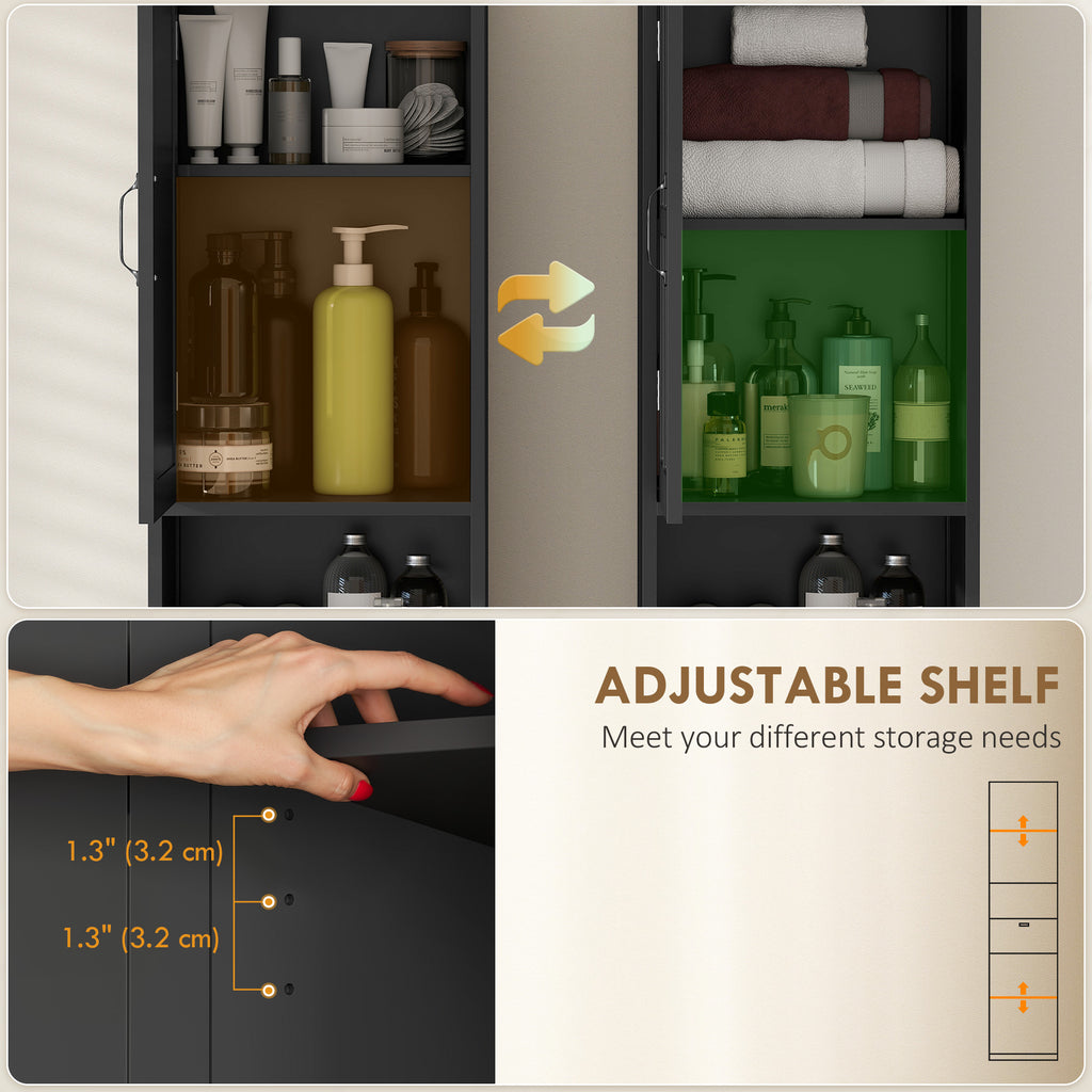 Modern Bathroom Cabinet, Narrow Bathroom Vanities with Open Shelf Drawer Recessed Doors and Adjustable Shelves White