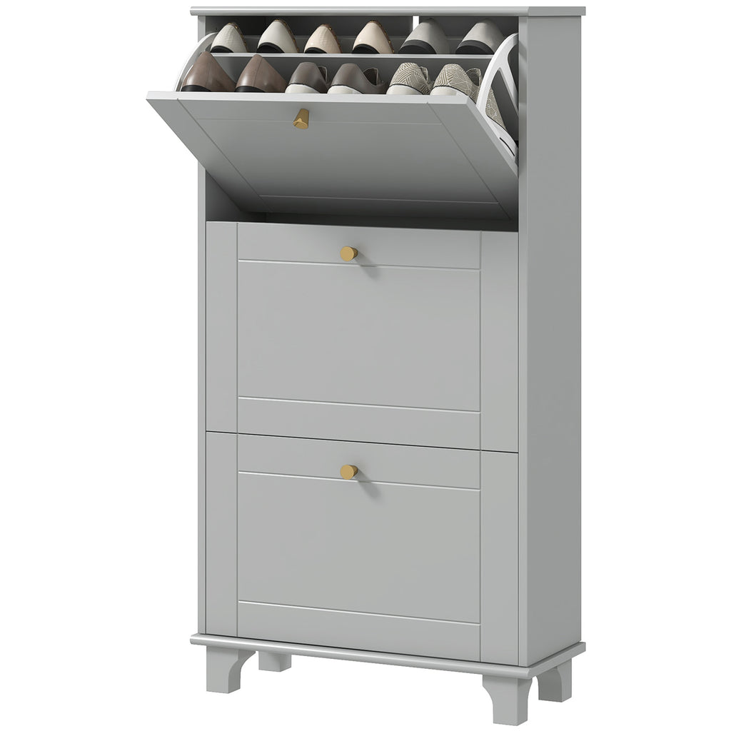 Narrow Shoe Storage with 2 Flip Drawers and Adjustable Shelves Shoe Cabinet Organizer for 12 Pairs of Shoes, White
