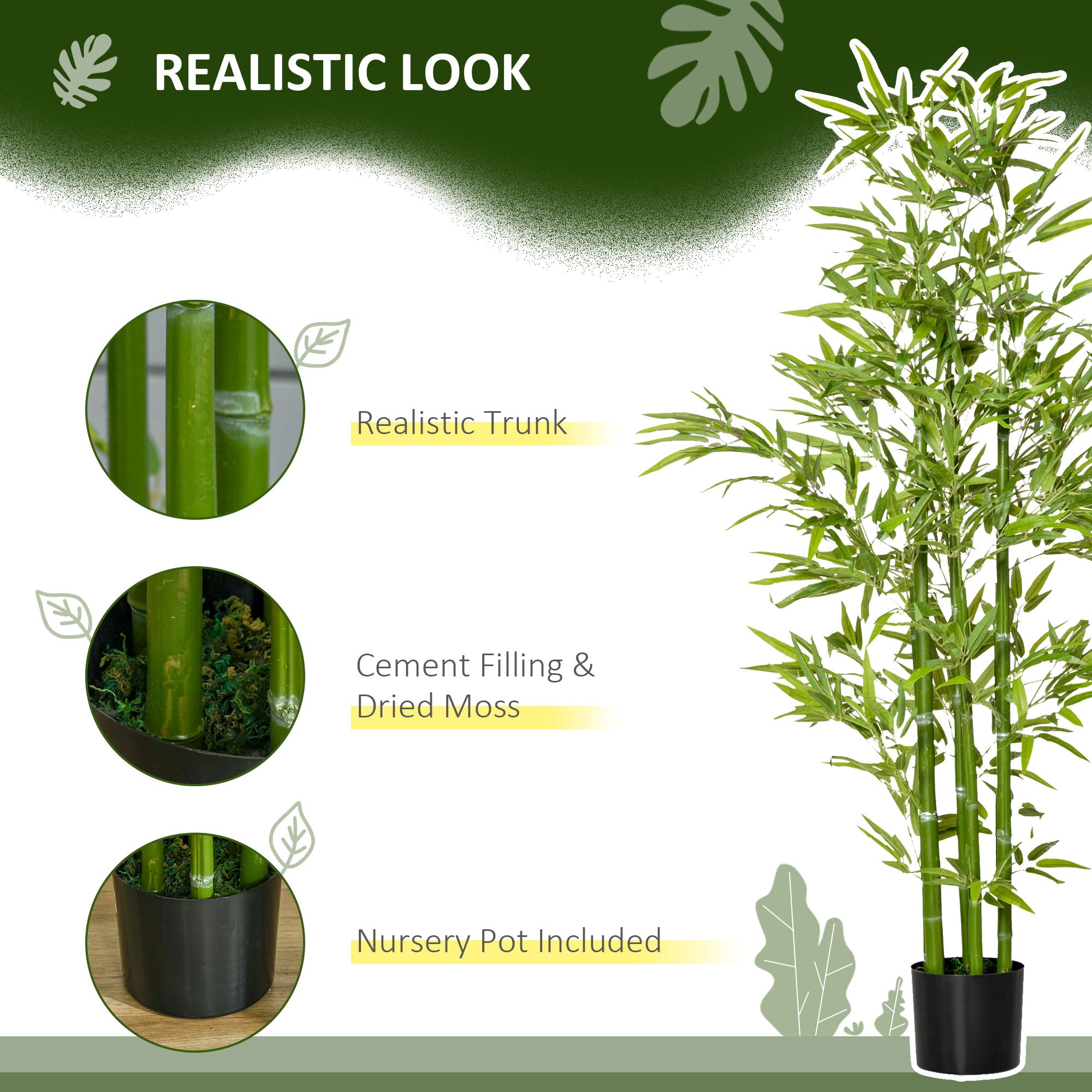 4FT Artificial Bamboo Tree Faux Decorative Plant in Nursery Pot for Indoor Décor