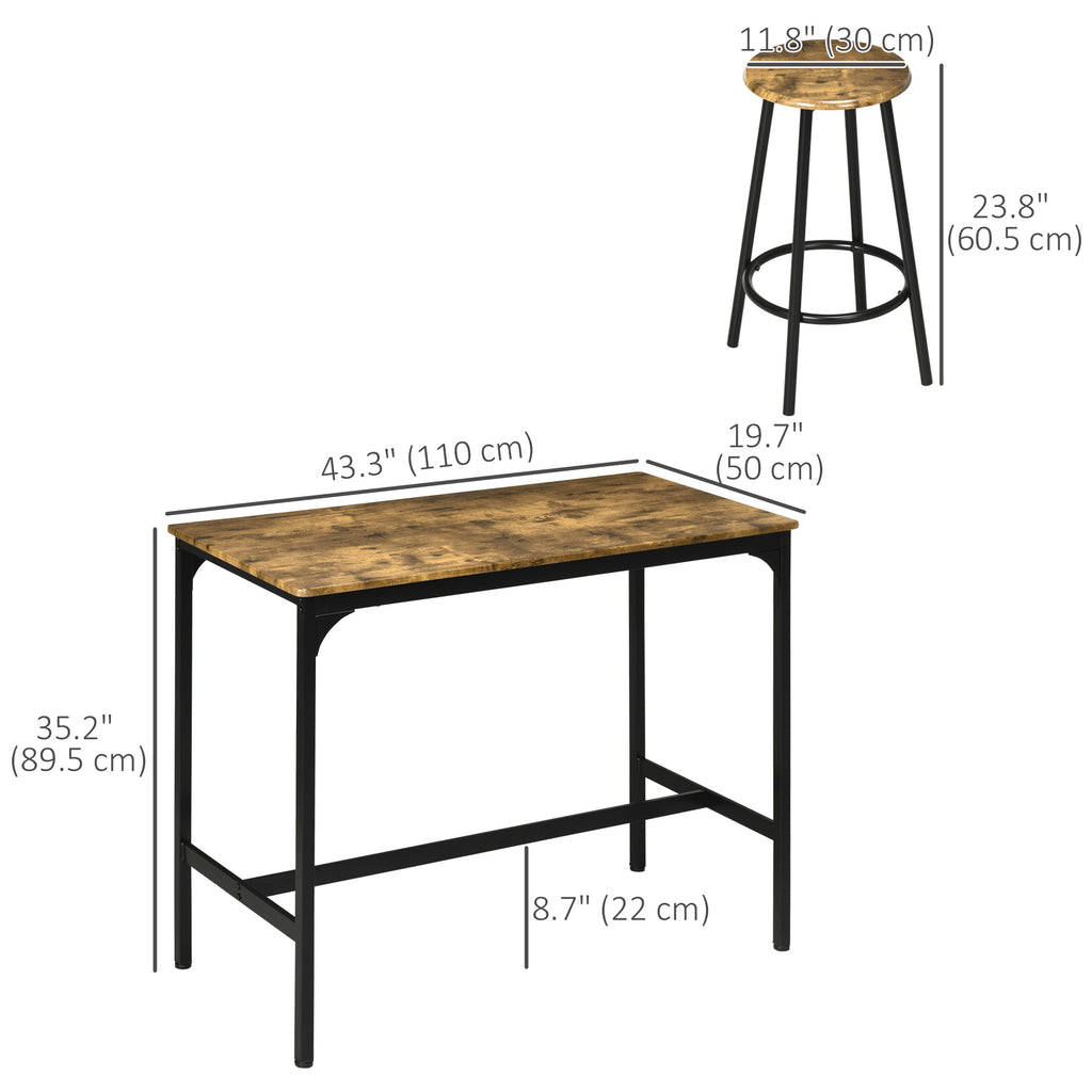 5-Piece Bar Table Set for 4, Industrial Counter Height Bar Table and Chairs for Kitchen, Dining Room, Rustic Brown