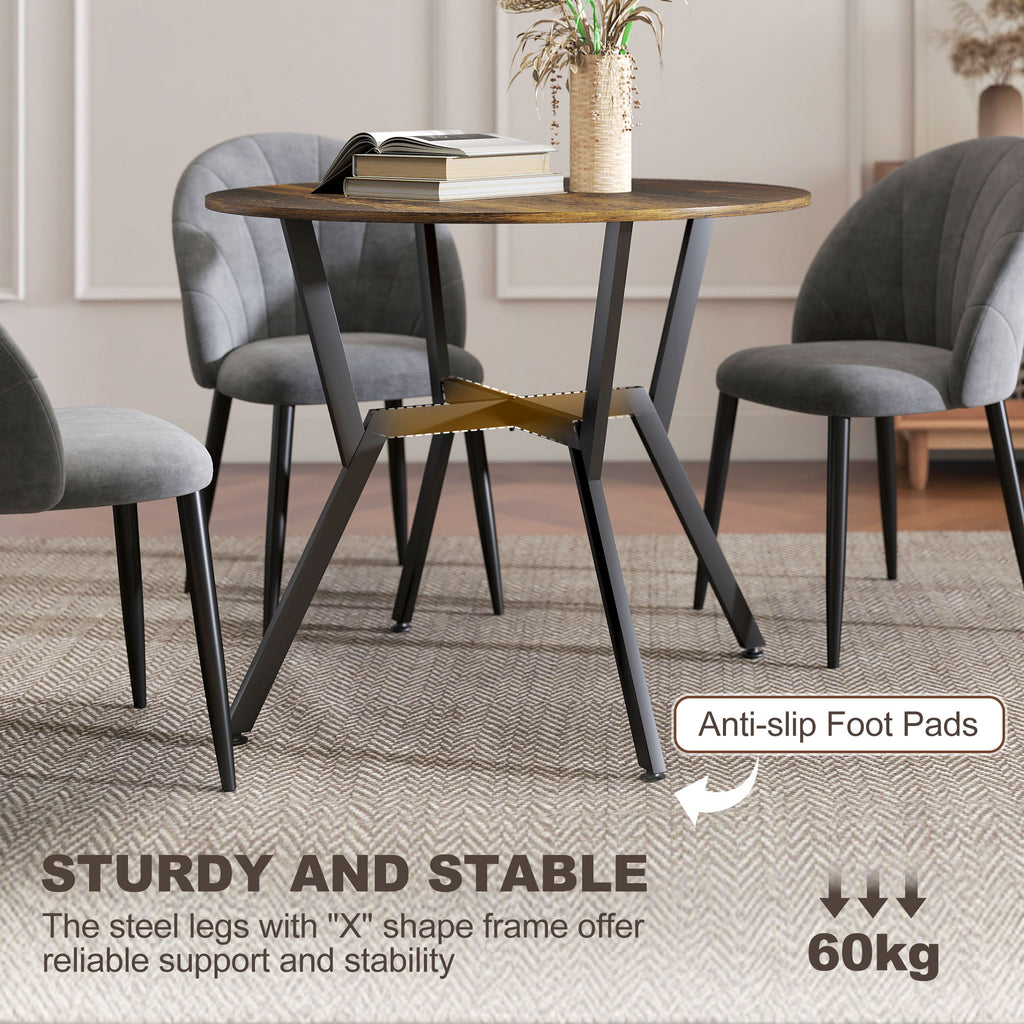 35" Round Dining Table, Modern Dining Room Table with Steel Frame, Space Saving Small Kitchen Table, Rustic Brown