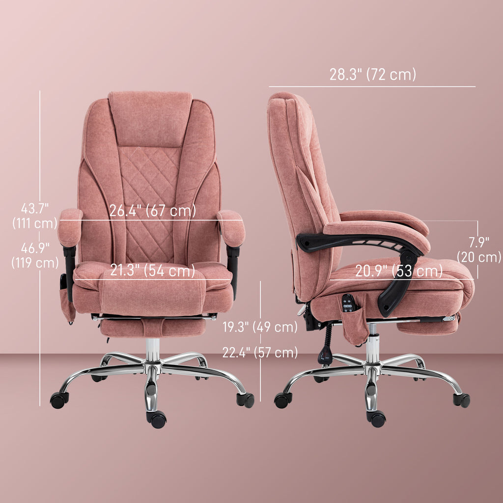 Massage Office Chair, Reclining Computer Chair with Adjustable Height and Footrest, Pink