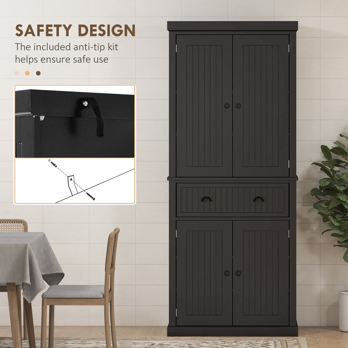 72" Kitchen Pantry, Freestanding Storage Cabinet with Drawer, Doors, Black