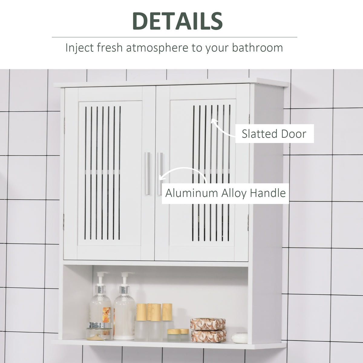 Modern Wall Mount Bathroom Cabinet, Storage Organizer with 2 Door Cabinet and Shelf, White