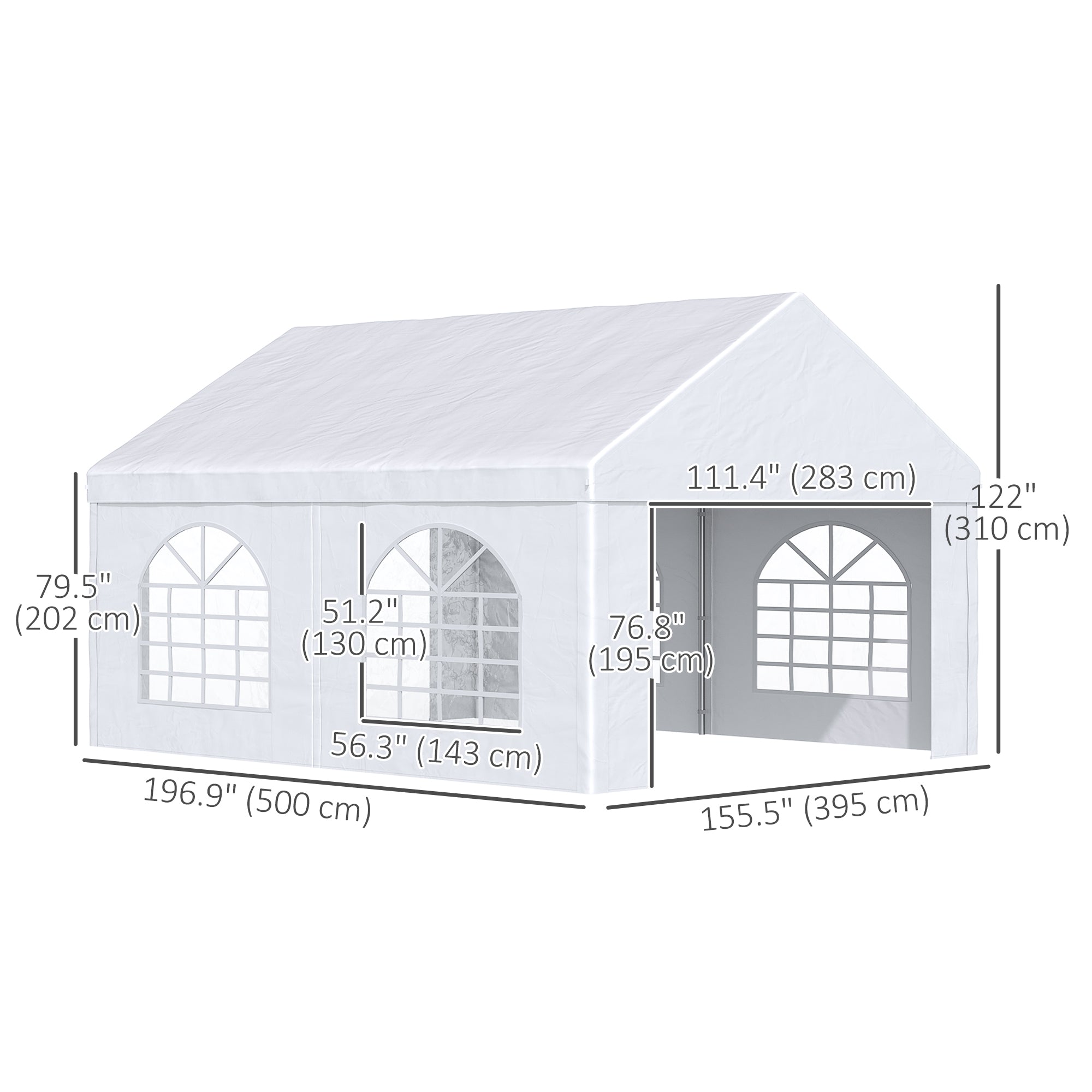 16.5' x 13' ደጋዊ ድንኳን ንፓርቲታት፣ ናይ ዝክነን ድንኳን ምስ ጐድኒታት፣ 4 መስኮታትን 2 ማዕጾታትን፣ ጻዕዳ