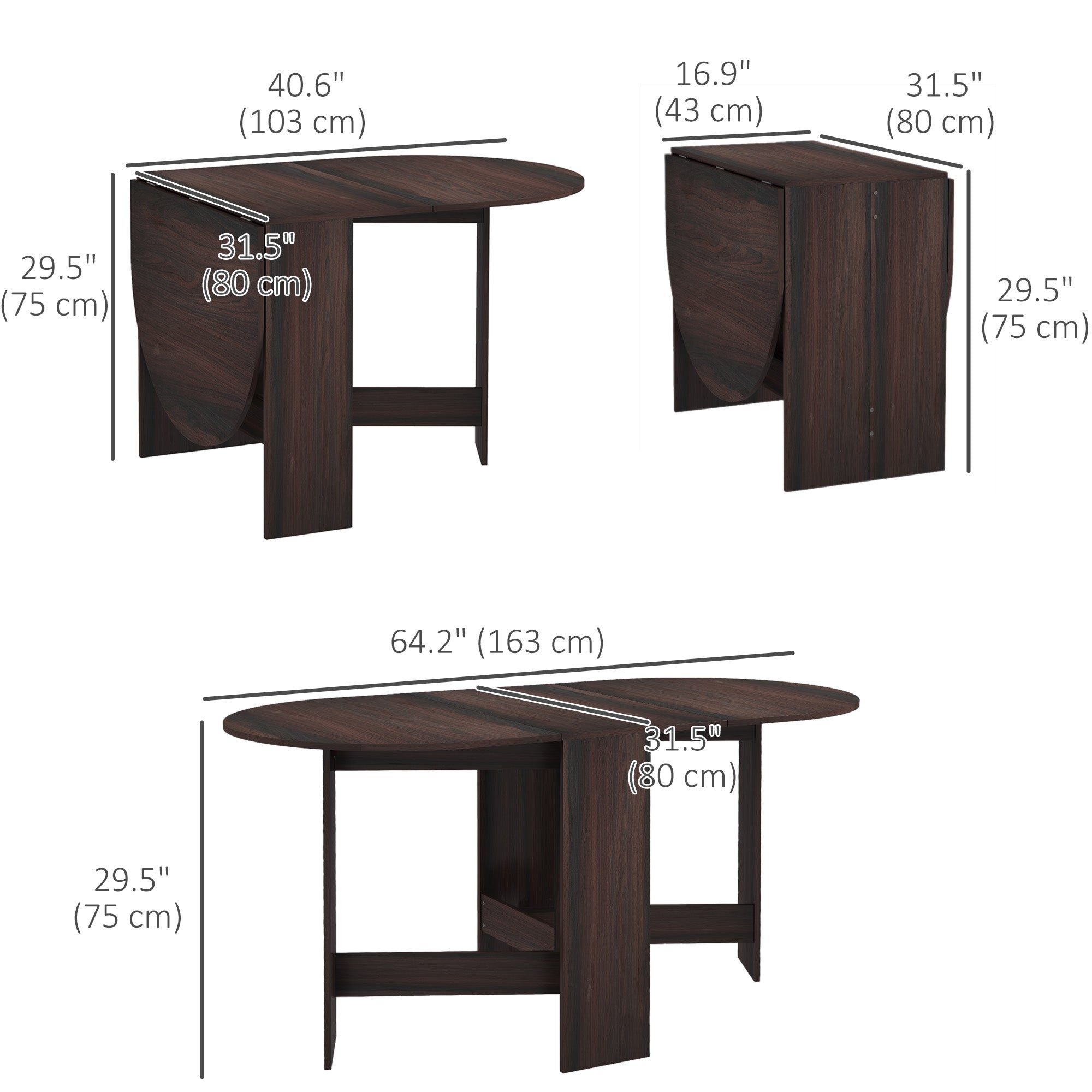Oval Folding Dining Table, Space Saving Drop Leaf Kitchen Table for Dining Room, Living Room, Distressed Brown