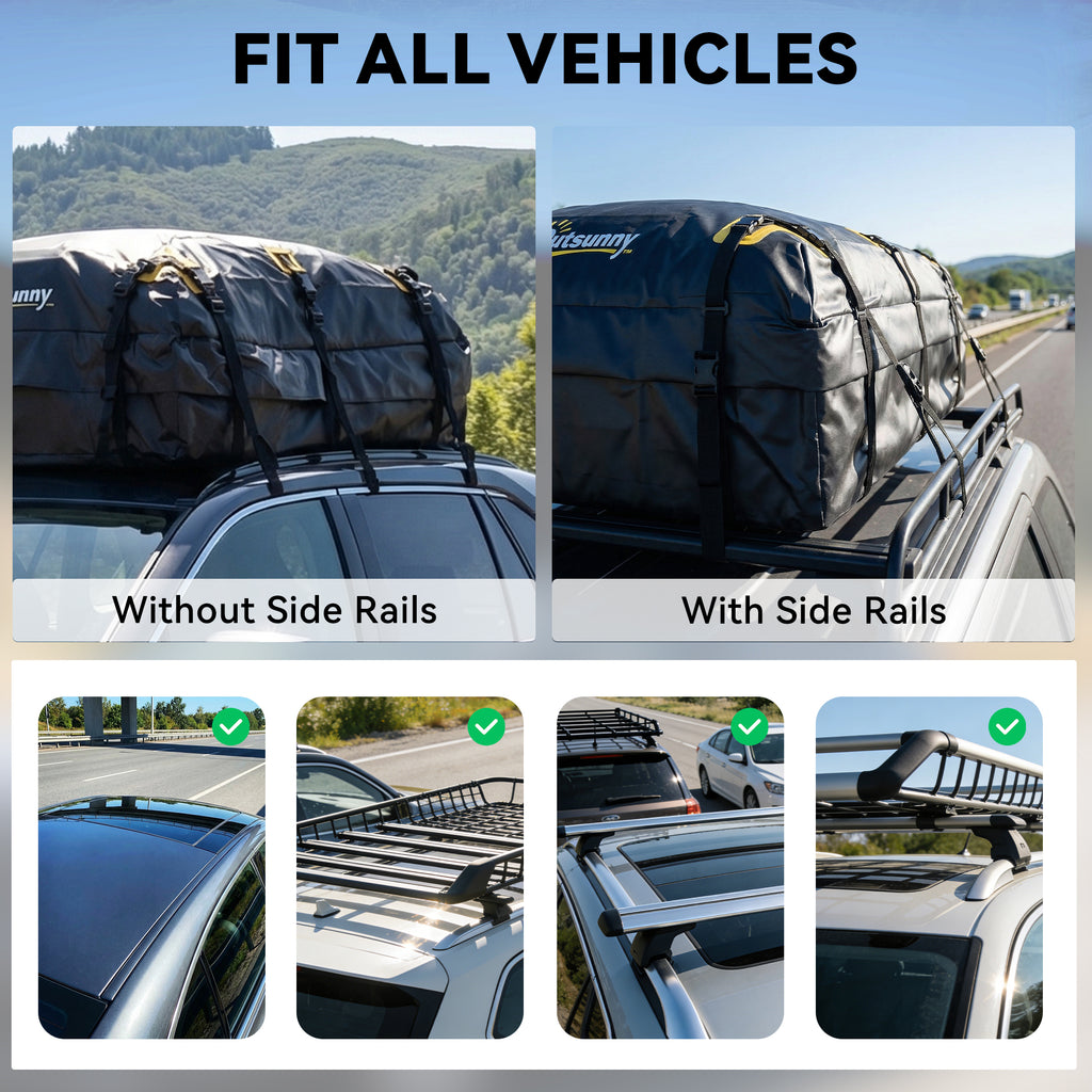 Rooftop Cargo Carrier, 15 Cubic Feet Waterproof Soft-Shell Car Roof Storage Bag with Door Hooks, Anti-Slip Mat