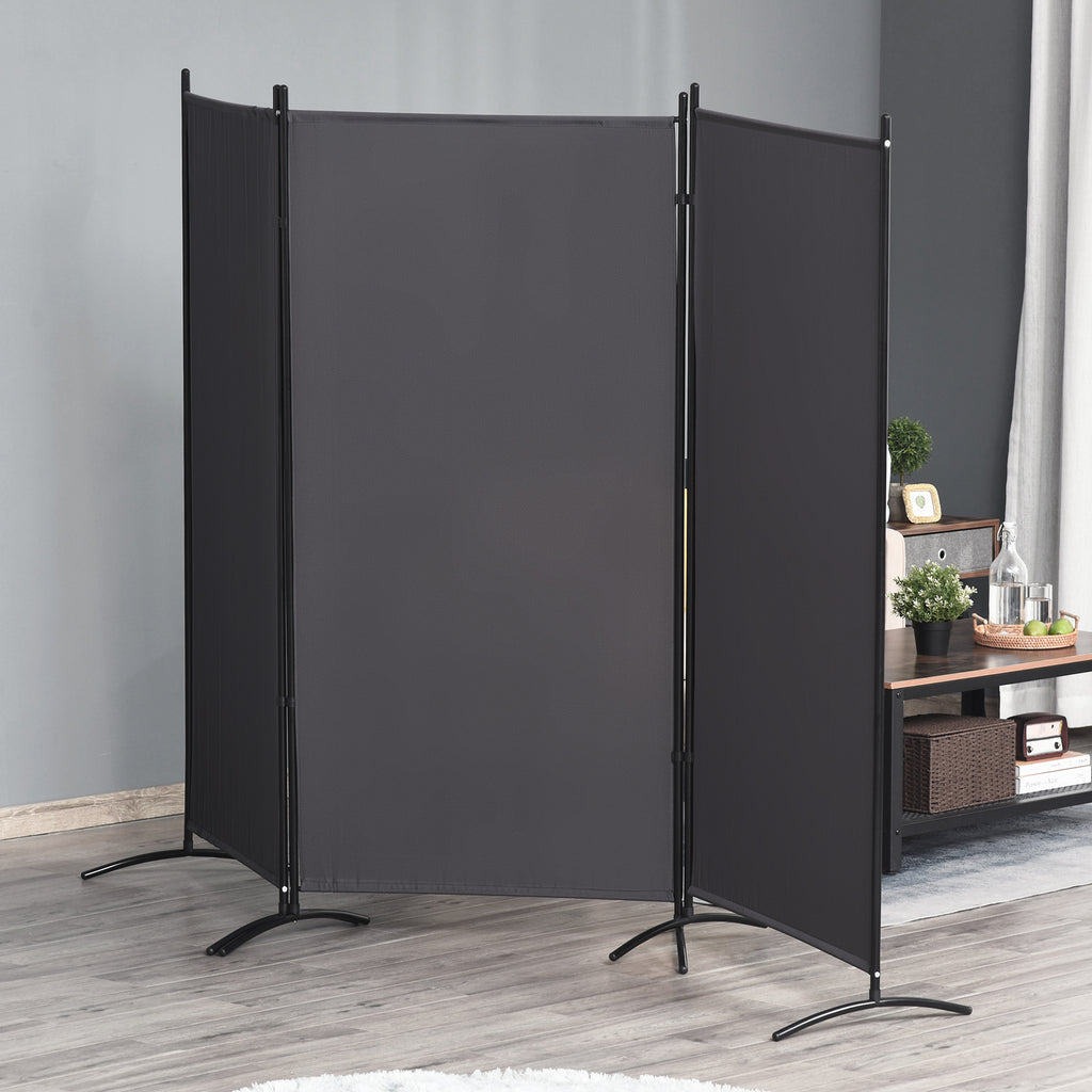 6' 3 Panel Room Divider, Double Hinged Folding Wall Divider, Indoor Privacy Screen for Home Office,  Charcoal Grey
