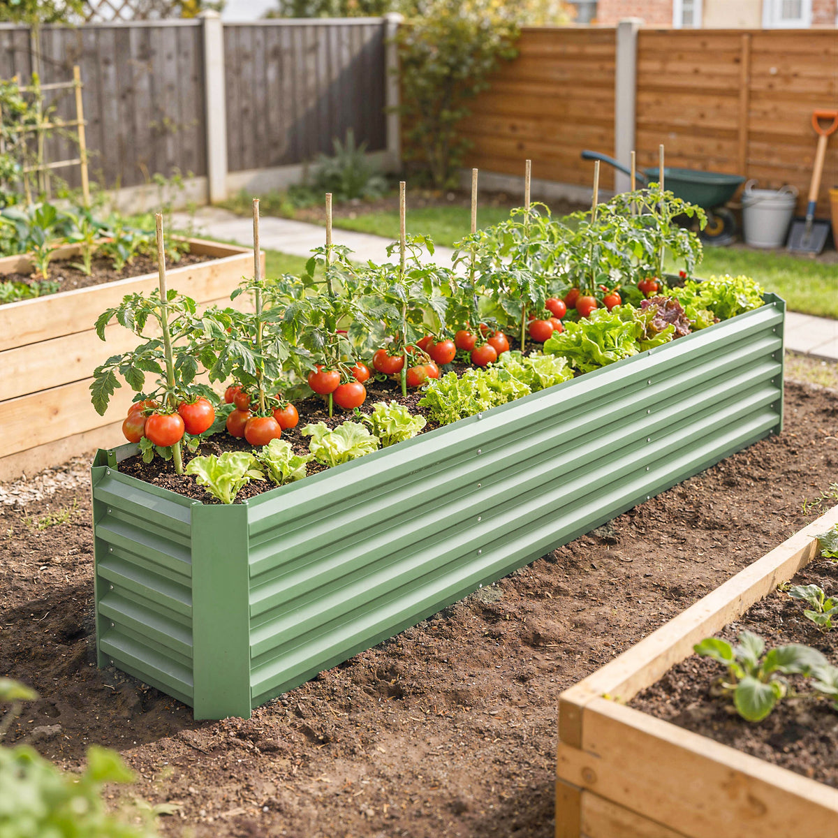8 x 2.6 x 1.5ft Galvanized Raised Garden Bed, Reinforced Outdoor Planter Box with Open Bottom, Light Green