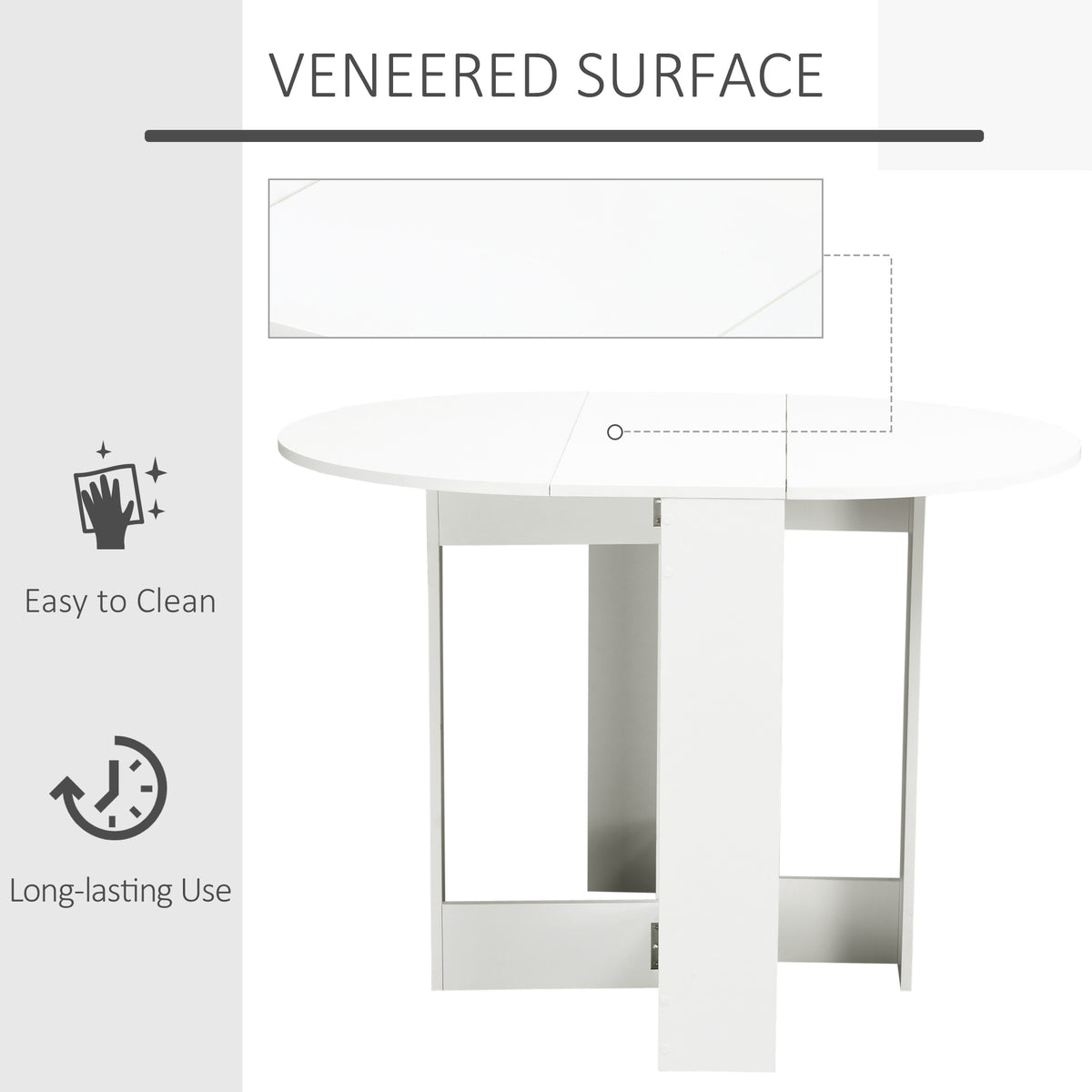 Folding Dining Table, 41" Drop Leaf Table for Small Spaces, Oval Foldable Table for Kitchen, Dining Room, White
