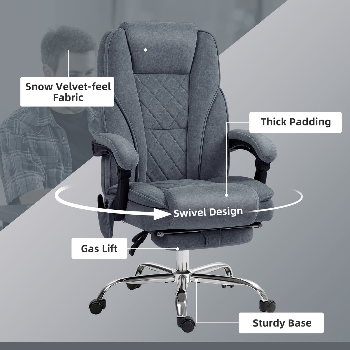 Massage Office Chair, Reclining Computer Chair with Adjustable Height and Footrest, Dark Grey