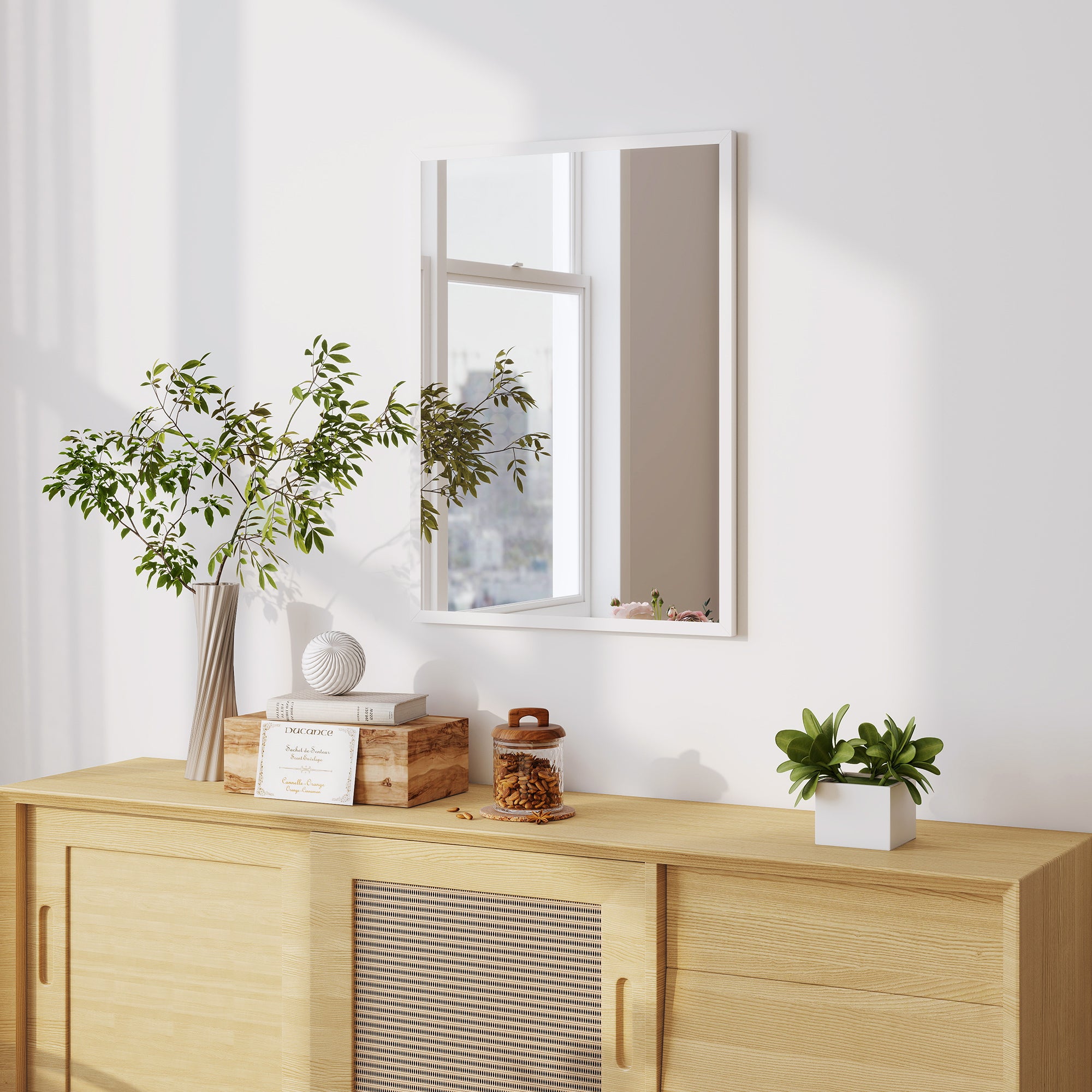 20" x 28" Bathroom Mirror for Wall, Rectangular Mirror for Living Room, Bedroom, Entryway, White