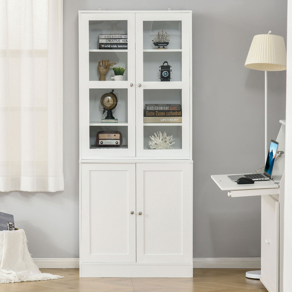 71" Bookcase Storage Cabinet with Doors, Modern Tall Bookshelf with 2 Adjustable Shelves, Display Unit for Study, Living Room, Home Office, White