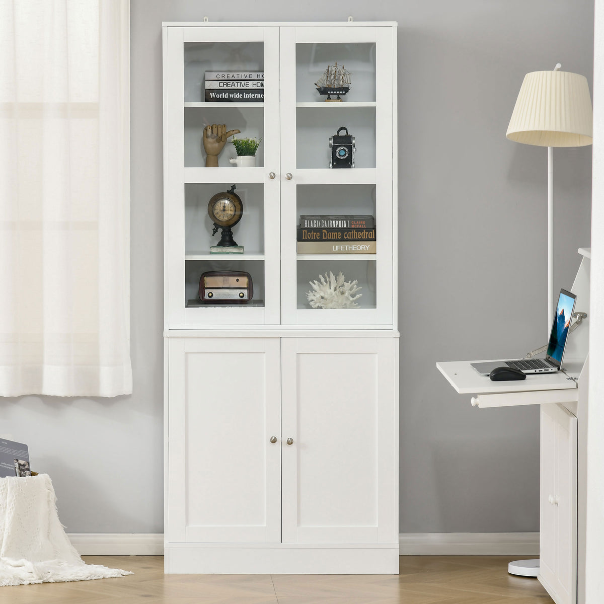 71" Bookcase Storage Cabinet with Doors, Modern Tall Bookshelf with 2 Adjustable Shelves, Display Unit for Study, Living Room, Home Office, White