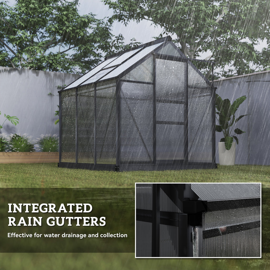 Greenhouse Garden, Green House, Outdoor Greenhouse Kit, PC Board with Sliding Door, 6.2' x 8.3' x 6.6', Grey
