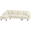L-Shape Sofa, Modern Sectional Couch with Changeable Chaise Lounge, Pillows and Wooden Legs for Living Room, Cream White