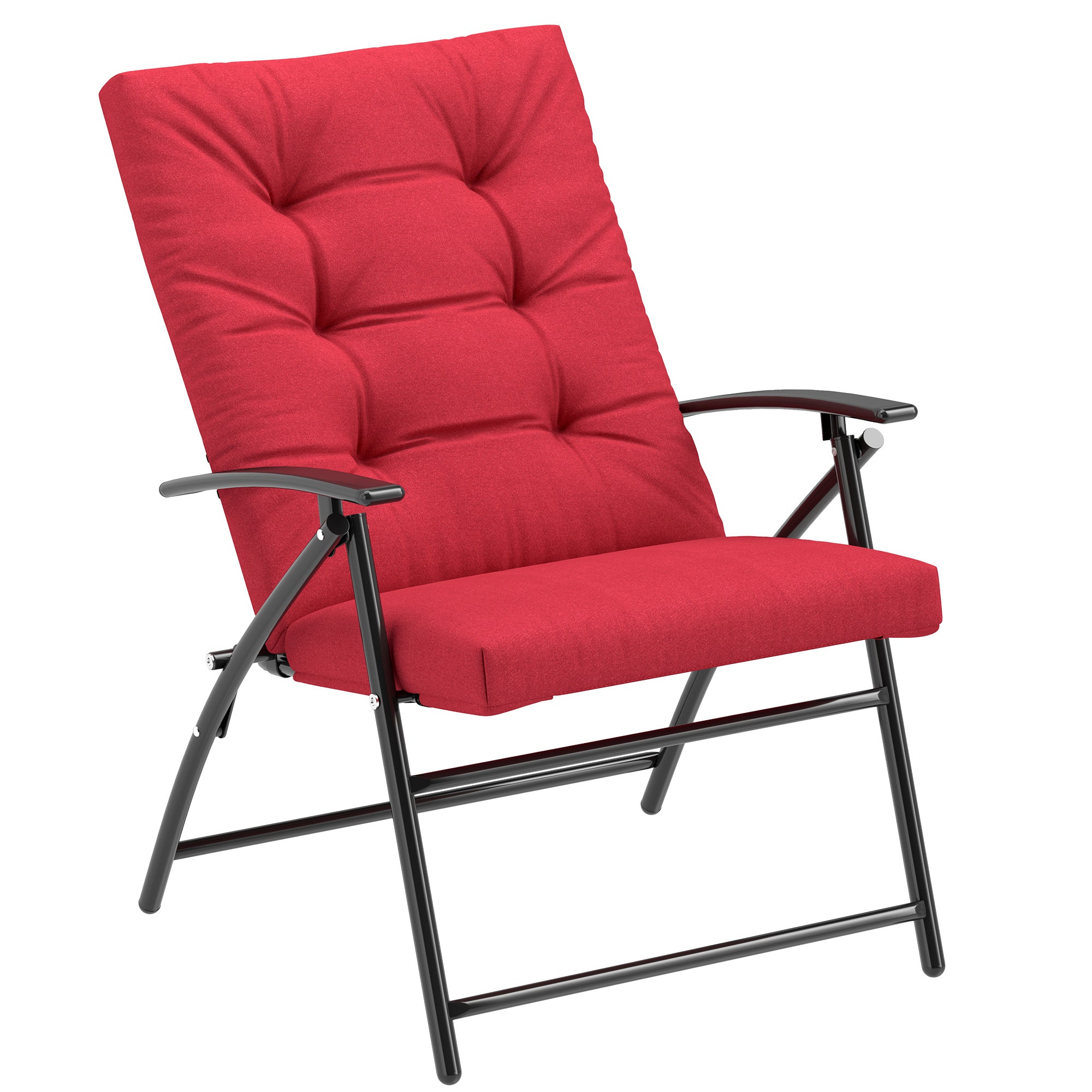 Foldable Lounge Chair, Fabric Upholstered Recliner, Outdoor Lounger with Armrest, Metal Frame for Backyard, Blue