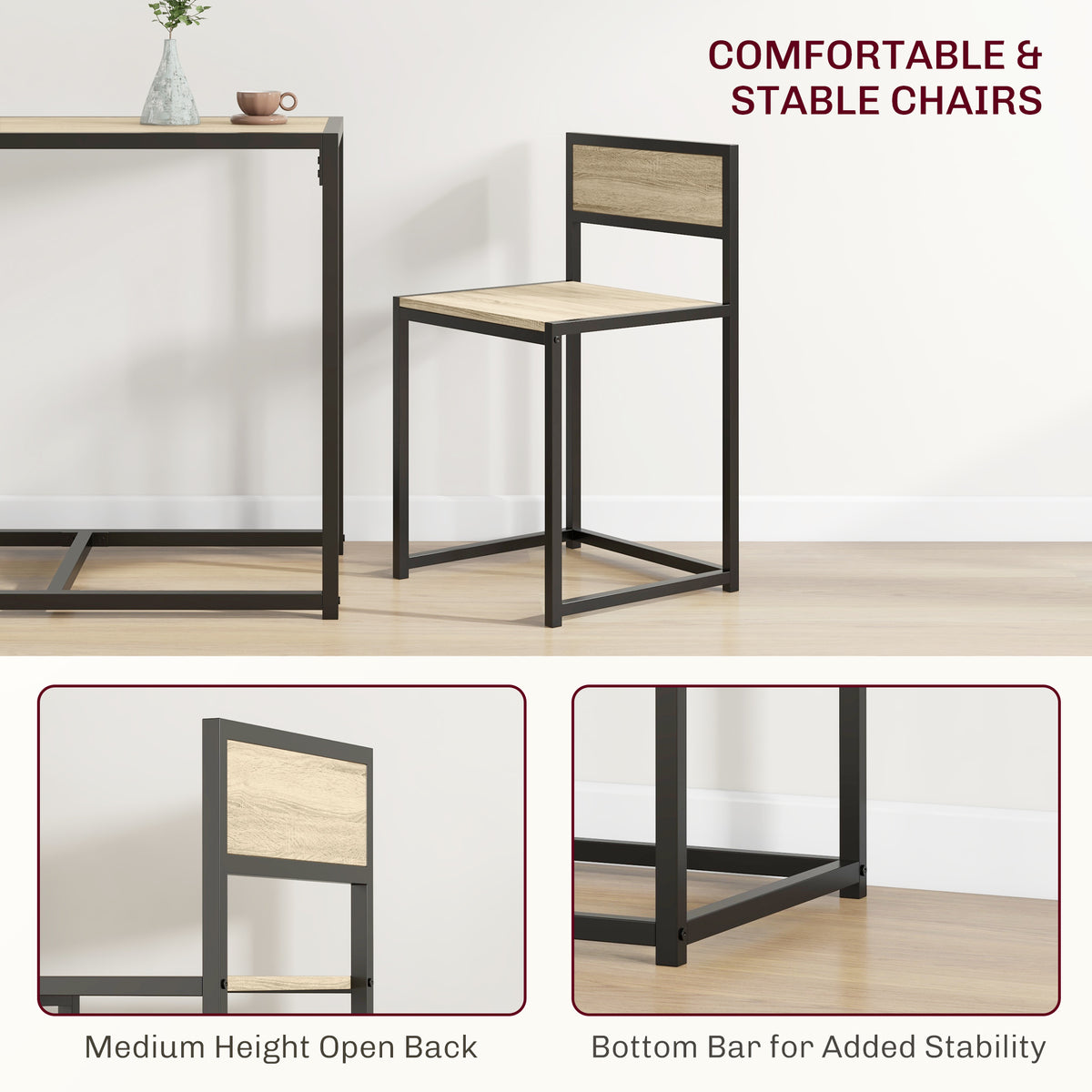 Dining Table Set, Industrial Dining Set for 2, Kitchen Table and Chairs for Small Space, Dining Room Table with Chairs