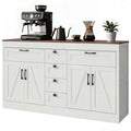 Sideboard Buffet Cabinet, 55" Farmhouse Kitchen Cabinet with 4 Barn Doors, 6 Drawers and 2 Adjustable Shelves, White