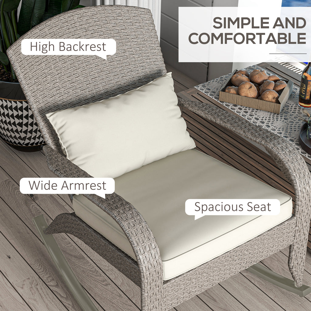 Adirondack Chair, Outdoor Wicker Rocking Chair with High Back, Seat Cushion and Pillow for Porch, Balcony, Cream White