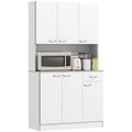 71" Modern Buffet with Hutch, Standing Kitchen Hutch with Storage Cabinets, Drawer, Open Space with Microwave Stand, White