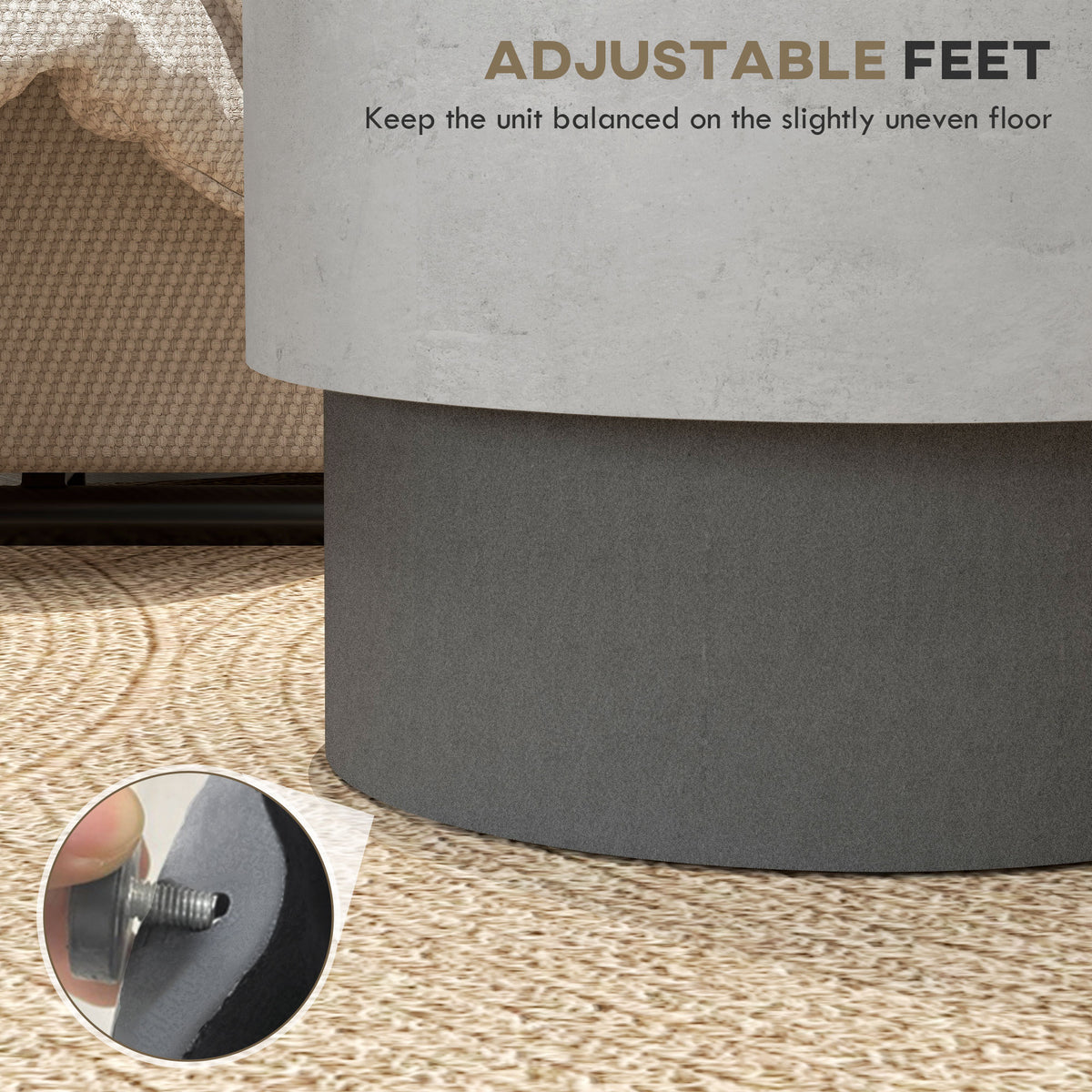 Lightweight Accent Table with Concrete Finish, Round Side Table with 4 Adjustable Feet for Indoor, Outdoor