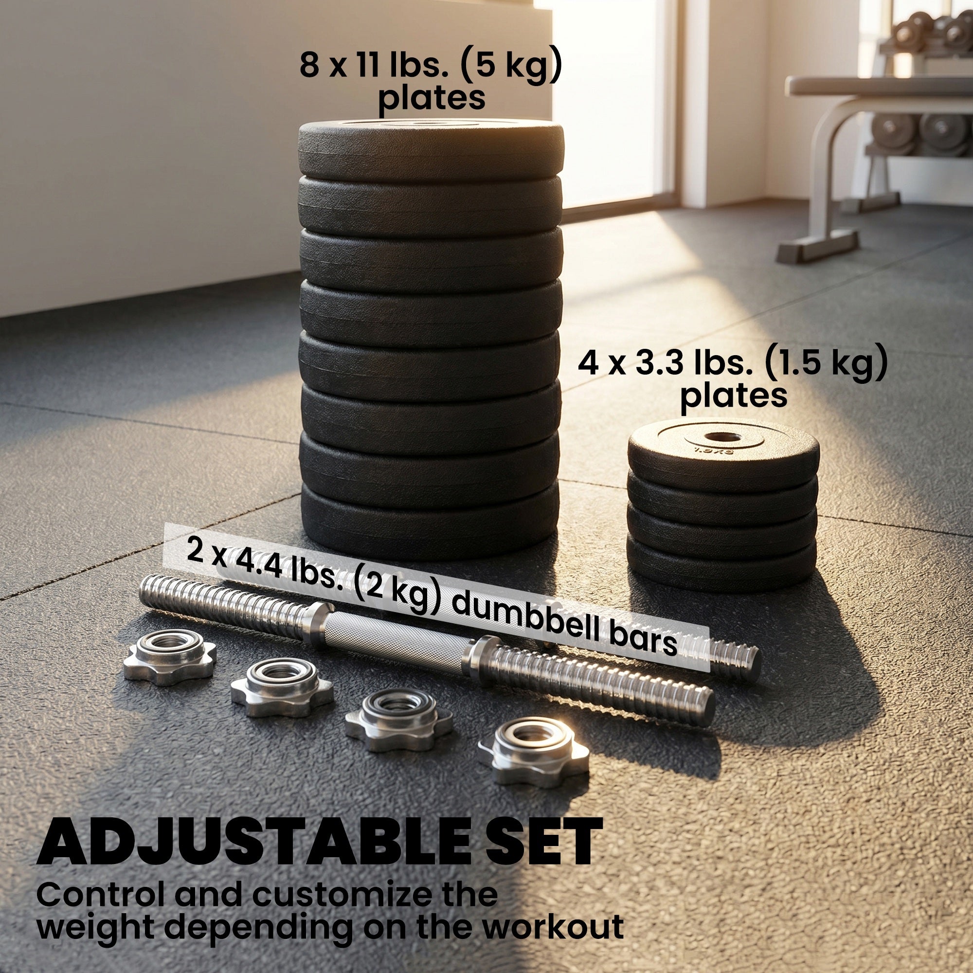 Soozier Adjustable 2 x 22lbs Weight Dumbbell Set for Weight Fitness Training Exercise Fitness Home Gym Equipment, Black (Pair)