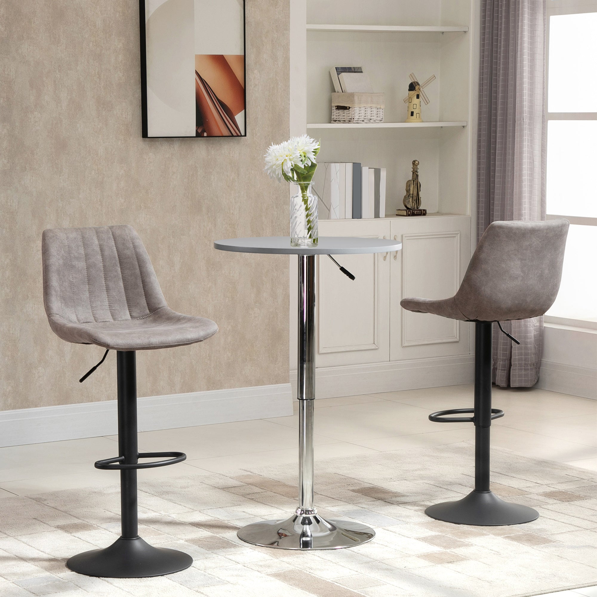 Adjustable Bar Stools Set of 2, Leathaire Swivel Barstools with Back and Footrest, Upholstered Bar Chairs for Kitchen, Dining Room, Home Pub, Brown