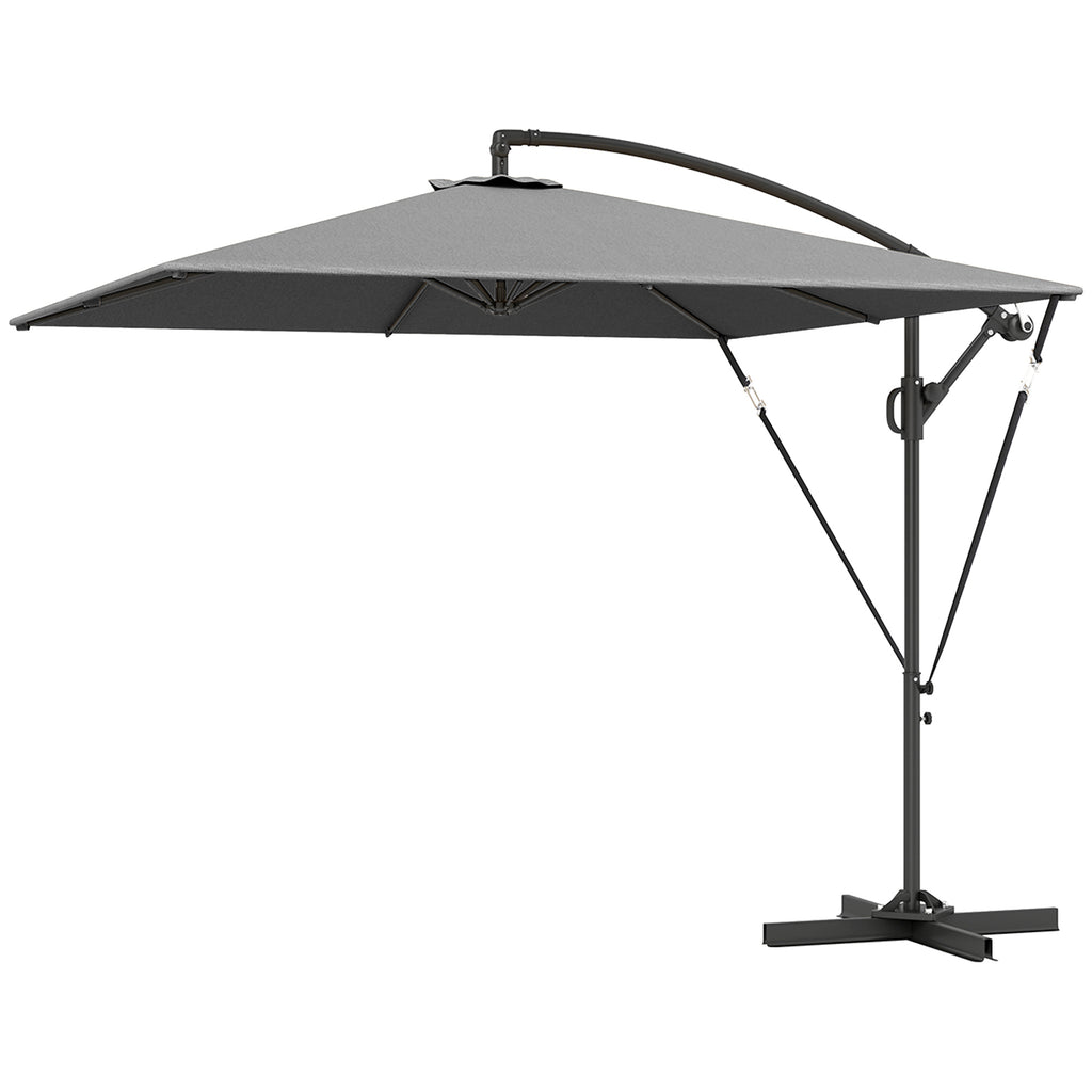 Patio Offset Umbrella UPF 50+ UV Protection, Crank Parasol with Base, Cover & Wind Securing, Khaki