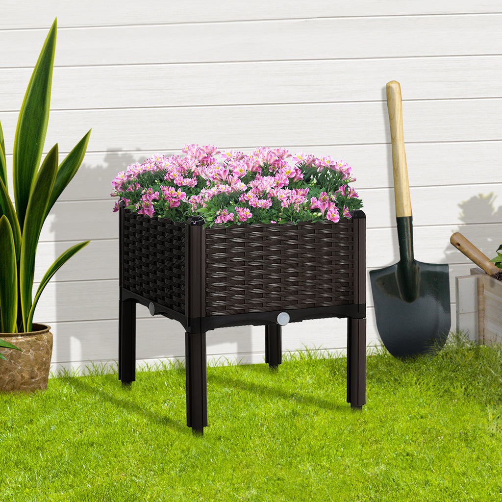 4 Piece Raised Garden Bed PP Raised Flower Bed Vegetable Herb Grow Box Stand Brown