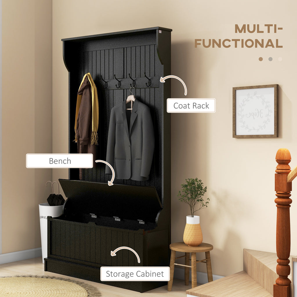 4-In-1 Hall Tree with Coat Rack, Top Shelf, Shoe Storage and Bench Seat, Entryway Bench with 4 Hooks
