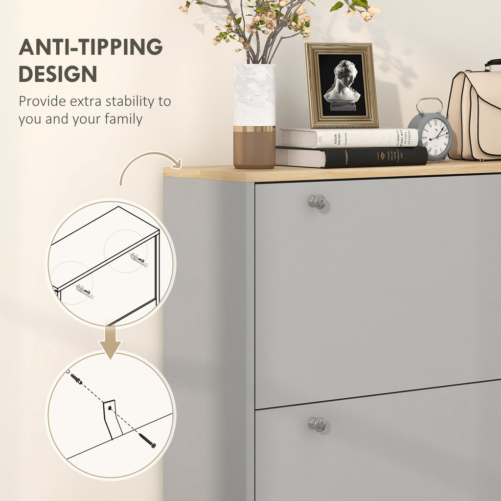 Entryway Shoe Storage Small Modern Flip-Flop Shoe Cabinet with 3 Flip Drawers Adjustable Shelves for 24 Pairs of Shoes, Grey