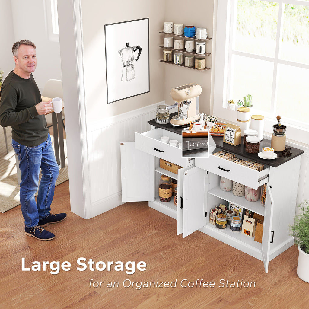 30" Buffet Cabinet, Farmhouse Sideboard with 1.2" Thick Top, 2 Barn Doors, Drawer and Adjustable Shelf, White